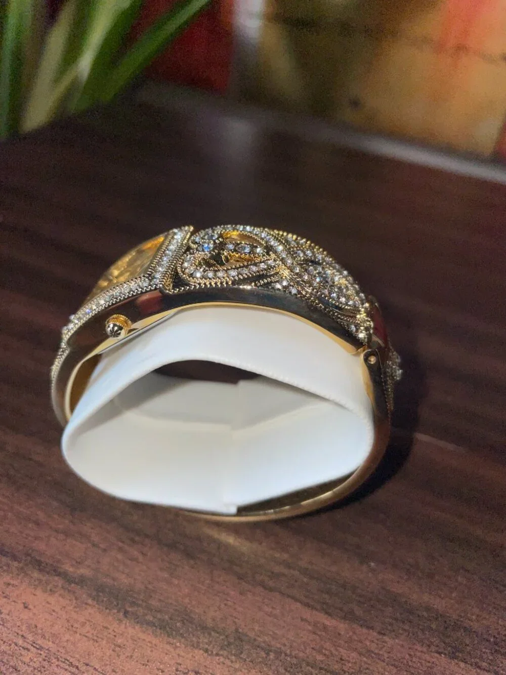 Isaac Mizrahi Live Gold-Tone Crystal Bangle Watch